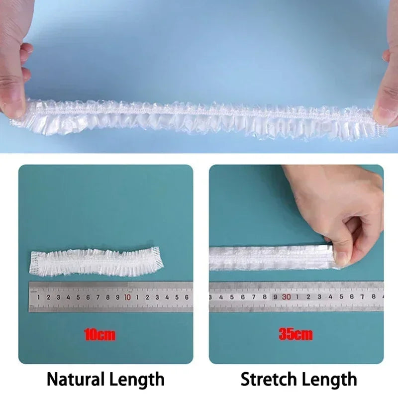 50/100/200pcs Disposable Shower Cap Elastic Plastic Wrap Covers Food