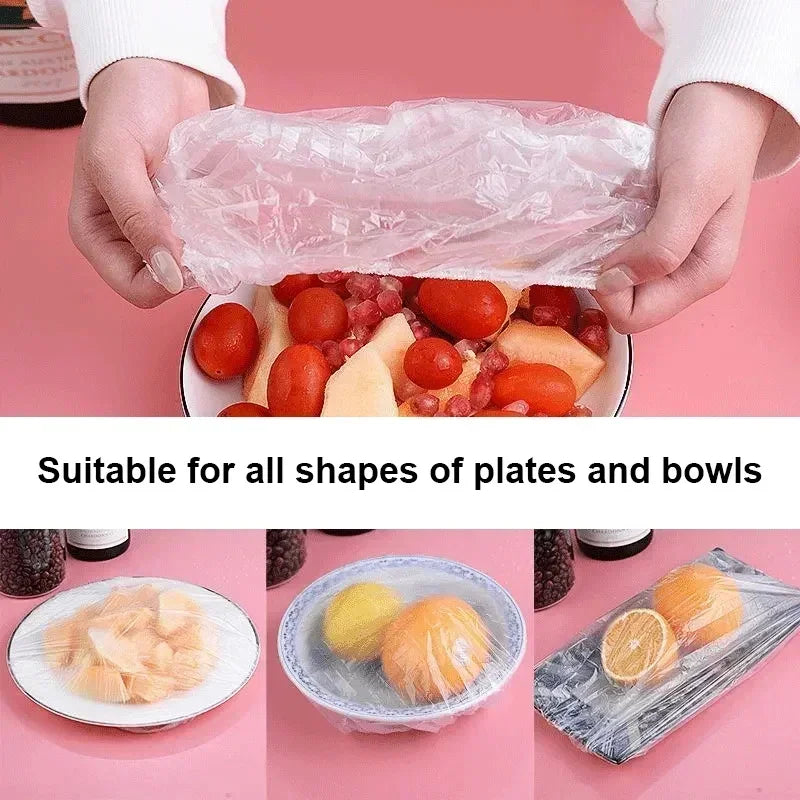 50/100/200pcs Disposable Shower Cap Elastic Plastic Wrap Covers Food