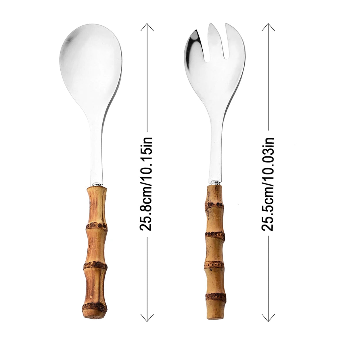 2/4Pcs Long Handle Serving Spoon Fork Bamboo Wooden Handle Salad Spork