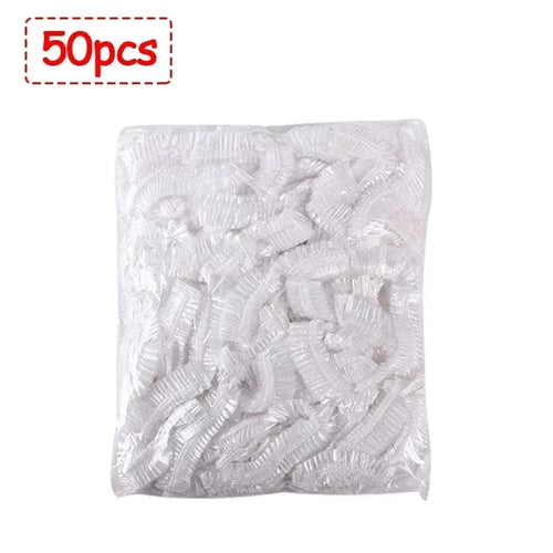 50/100/200pcs Disposable Shower Cap Elastic Plastic Wrap Covers Food