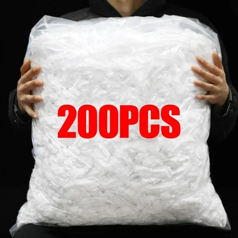 50/100/200pcs Disposable Shower Cap Elastic Plastic Wrap Covers Food