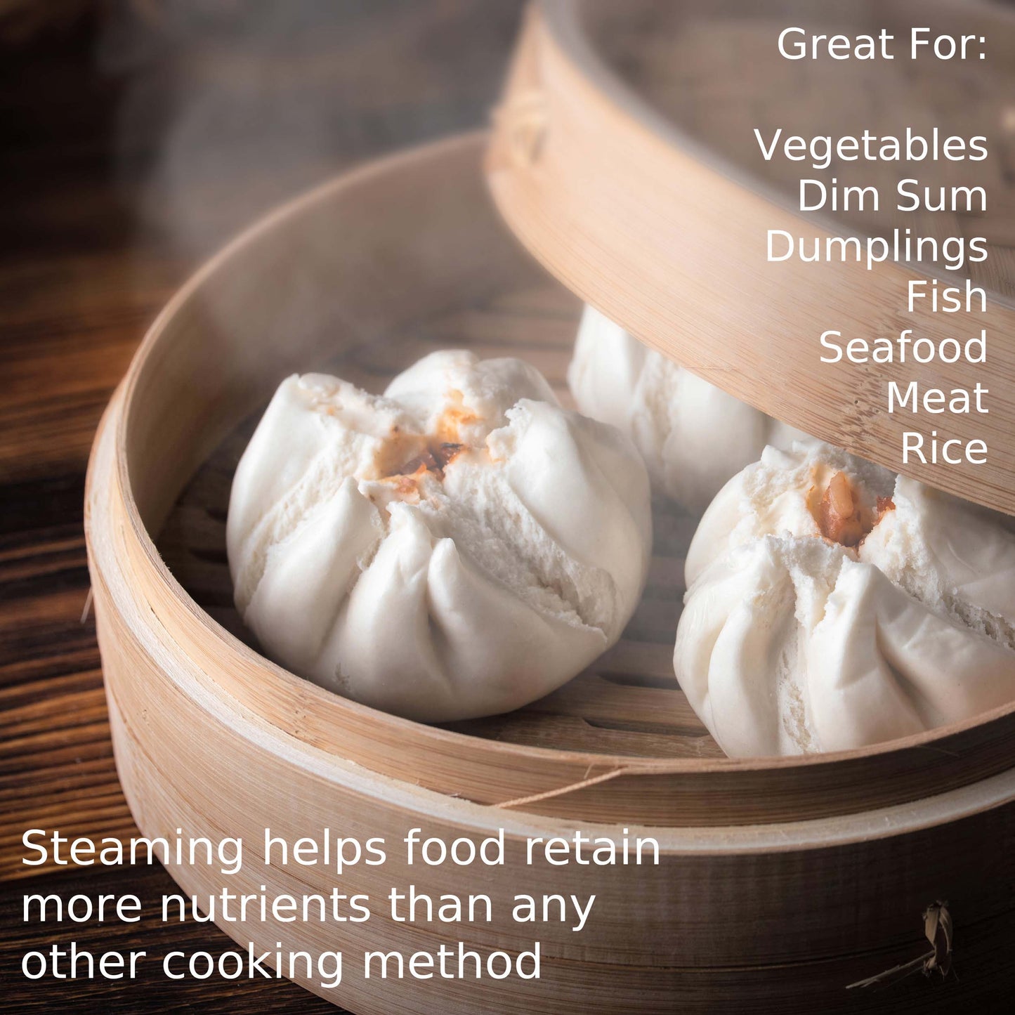 2-Tier Bamboo Steamer for Cooking Dumplings, Vegetables, Meat, Fish
