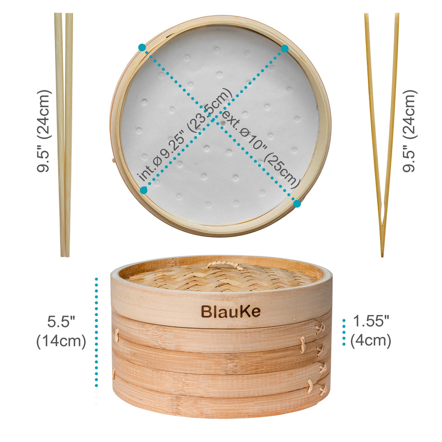 2-Tier Bamboo Steamer for Cooking Dumplings, Vegetables, Meat, Fish