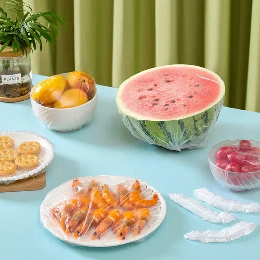 50/100/200pcs Disposable Shower Cap Elastic Plastic Wrap Covers Food